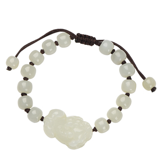 和田玉皮丘貔貅手链男款白玉招财貔貅玉石手串女情侣红绳手绳编织