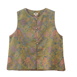 布符新中式「油画玫瑰提花攀缘结马甲」2025年秋季女款小个子外穿