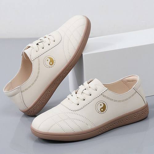 太极鞋女春秋款真皮牛筋底专业武术鞋软底透气中老年太极拳练功鞋