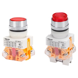 按钮复位自锁带灯按钮旋钮自11D急停-德力西按钮开关11BN平头LAY7