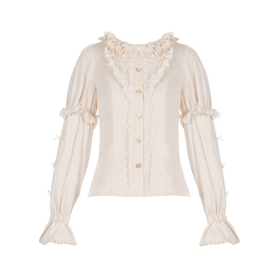 【暖风】withpuji原创设计优雅百搭复古棉布衬衫双色lolita内搭