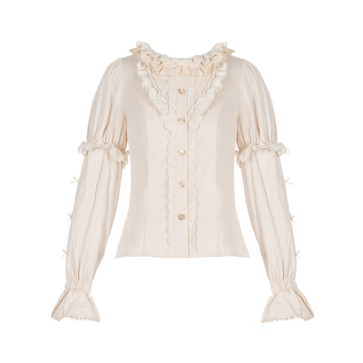 【暖风】withpuji原创设计优雅百搭复古棉布衬衫双色lolita内搭