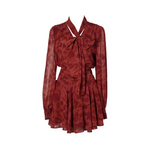 DPLAY红色连衣裙女修身春季新款短款好看法式裙子收腰长袖短裙