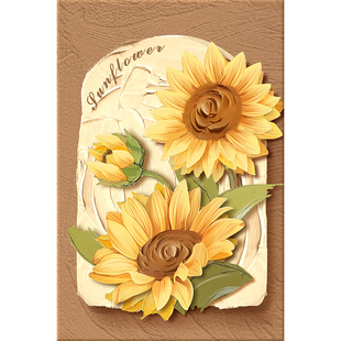 向日葵奶油风客厅装饰画高级感沙发背景墙挂画砂岩肌理壁画落地画