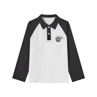 多多家男童polo衫儿童长袖T恤2026春秋新款男孩印花插肩打底上衣