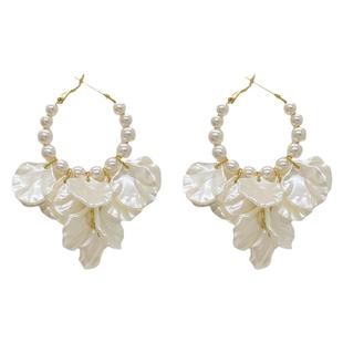 花事~温柔仙气法式复古珍珠耳圈花瓣流苏耳环 小众显脸瘦度假耳饰