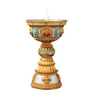 LED酥油灯室内家用八吉祥雕花电子酥油灯佛前供灯蜡烛台长明灯