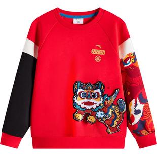 新年醒狮安踏儿童卫衣撞色红色拜年服2026马年春新款小童宝宝上衣