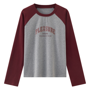 库恩玛维泽西风复古长袖T恤女2025年早秋新款学院风休闲印花上衣