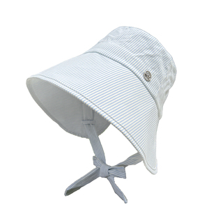 大帽檐条纹渔夫帽女夏季出游遮阳防晒帽可折叠环绕式遮脸灯罩帽子