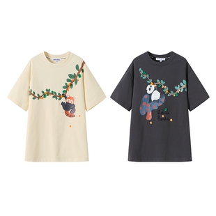 【李雪琴同款】ANDREA MARTIN 夏季新款印花钩针休闲短袖T恤