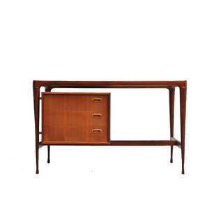 丹麦中古双面可定制柚木小书桌 复古设计全实木樱桃木办公写字桌