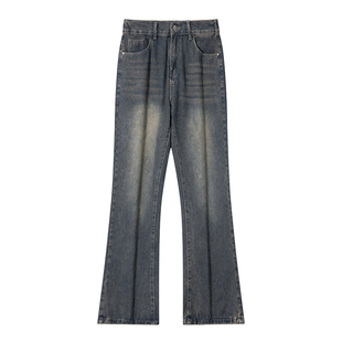 班尼路SK微喇牛仔裤男夏季薄款修身百搭高街潮流直筒水洗长裤子YS