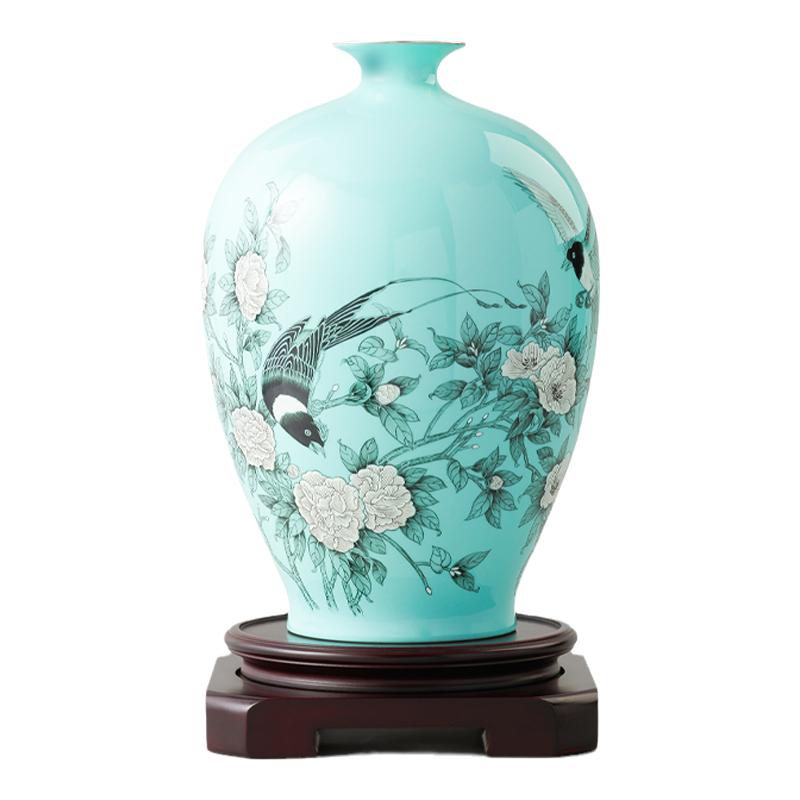 永丰源 夫人瓷手绘蓝宝安瓶(310mm)高档陶瓷花瓶摆件收藏品