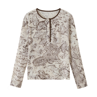 DIDDIMODA 腰果花polo领修身印花长袖打底衫针织套头衫秋冬新款