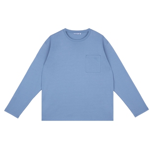 wassuphouse基础简约口袋长袖T恤男圆领宽松百搭通勤纯棉打底衫男