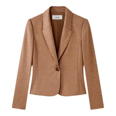 LAUREL摩卡棕羊毛一粒扣西装