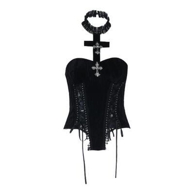 哥特暗黑挂脖连衣裙宴会礼服裙