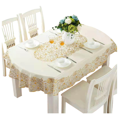 PVC椭圆桌布防水防油防烫免洗饭桌餐布茶几台布烫金长方形家用垫