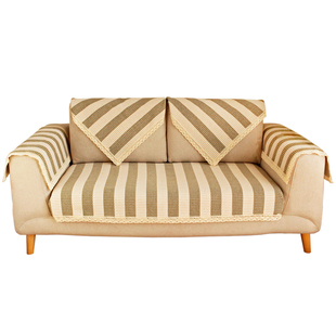 现代简约沙发垫四季通用条纹编织纹理防滑靠背盖布客厅扶手巾布艺