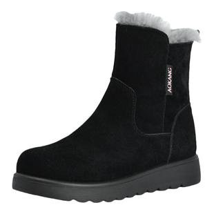 奥康女靴加绒加厚雪地靴冬季新款保暖防滑棉鞋厚底中年靴子妈妈鞋