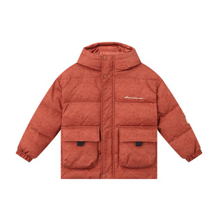 中大男童三防羽绒服秋冬款新款儿童加厚连帽鸭绒外套樱桃红色松绿