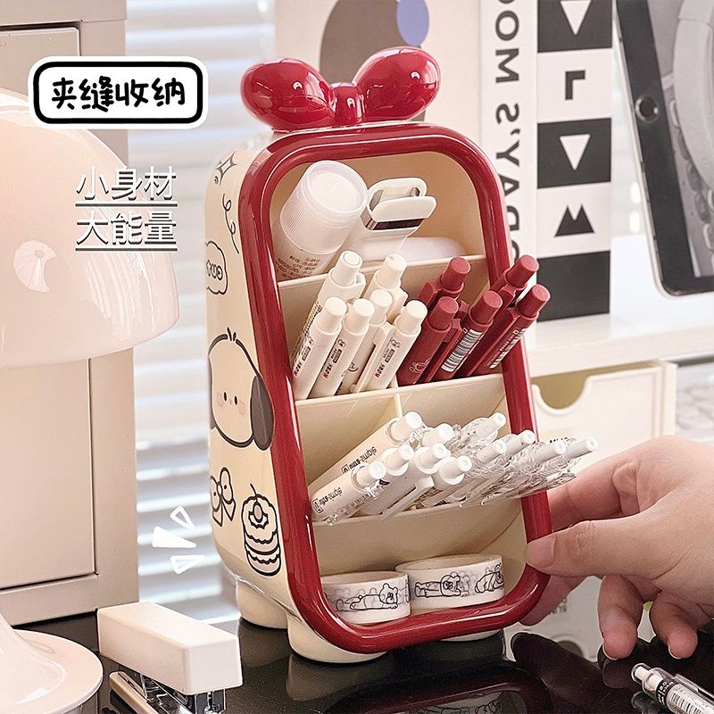 多格斜插式笔筒大容量分格复古高颜值学生桌面文具笔架办公收纳盒