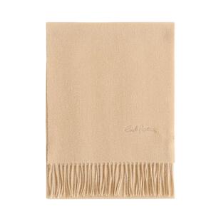 双成记LOST PATTERN刺绣蓝色水波纹羊绒围巾女100%纯羊绒