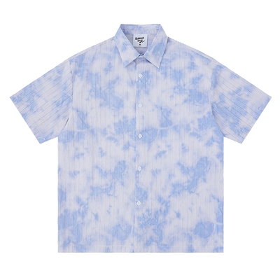 TRAVEL ISLAND 在细碎里 美式复古扎染设计条纹痞帅宽松短袖衬衫