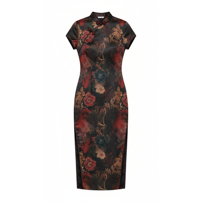 复古修身斜襟长款旗袍