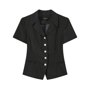 Scofield女装复古格调波点垫肩西装领短袖收腰衬衫2026夏季新品