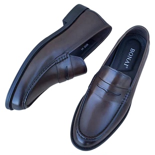 高端手工皮鞋男真皮外贸英伦百搭一脚蹬商务休闲乐福鞋头层牛皮