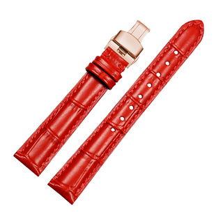 适配浪琴黛绰维纳手表带真皮女L2.255红色鳄鱼纹牛皮表带15 17mm
