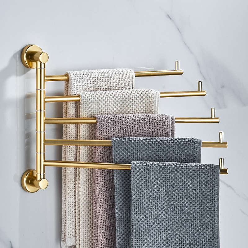 太空铝浴室毛巾架旋转卫生间金色毛巾杆挂架浴巾架壁挂双杆免打孔