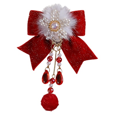 儿童古风红色蝴蝶结发夹