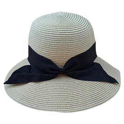 法式风情草编蝴蝶结大檐帽可折叠