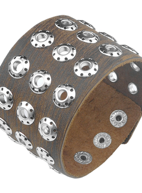 按扣孔眼雄鹰展翅棕自然牛皮手链