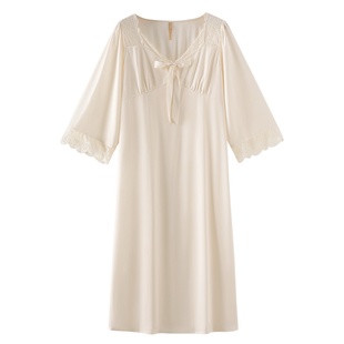 睡裙女睡衣春秋高级感丝绸冰丝仿真丝长袖长款白色夏季宫廷风法式