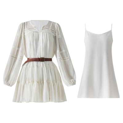 网纱度假风真两件连衣裙套装