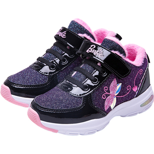 芭比童鞋女童运动鞋2025新款冬季加绒软底中大童二棉鞋儿童保暖鞋