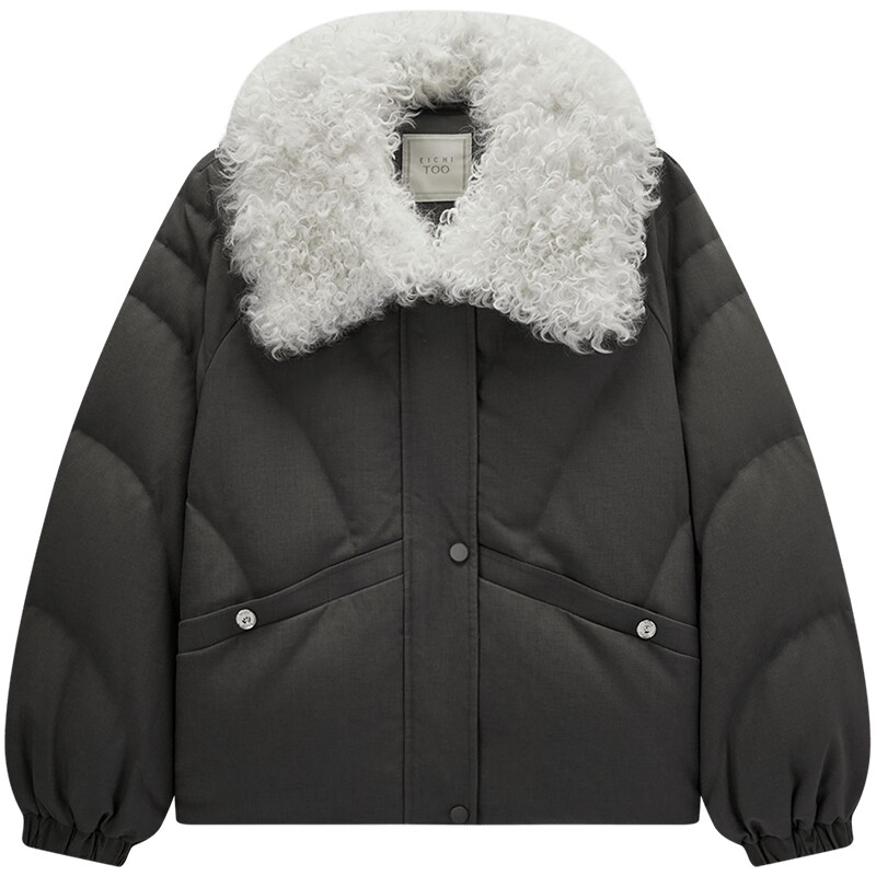 爱居兔含山羊绒大翻领羽绒服2025年冬季新款女品质中空纱外套冬
