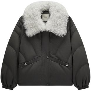 爱居兔含山羊绒大翻领羽绒服2025年冬季新款女品质中空纱外套冬