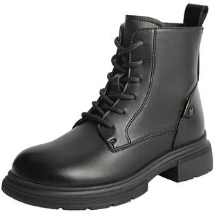 百丽英伦风马丁靴工装靴女鞋子冬新款真皮加绒羊皮短靴B7E2DDD4