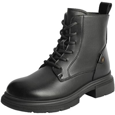 百丽英伦风马丁靴工装靴女鞋子冬新款真皮加绒羊皮短靴B7E2DDD4预