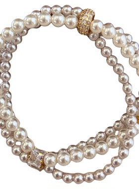 曼塔玫瑰澳白色3层珍珠手链精致
