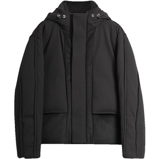 EHE男装90%白鸭绒休闲设计感通勤连帽短款羽绒服男冬季新款