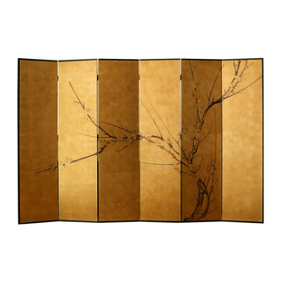 寂然宋代美学金箔屏风隔断客厅入户玄关装饰茶室中式梅花屏风手绘