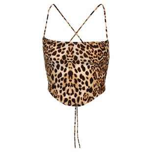 Leopard Slim Fit Slim Neck Sling Sling豹纹修身一字领修身吊带