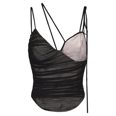 Elywood黑色弹力印花抽皱吊带