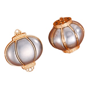 新年灯笼吊坠宋锦手工diy配件立体国风饰品凹槽合金底胚包布挂件